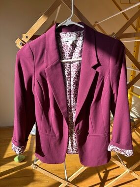 Kensie Plum Single-Button Blazer with Floral Lining